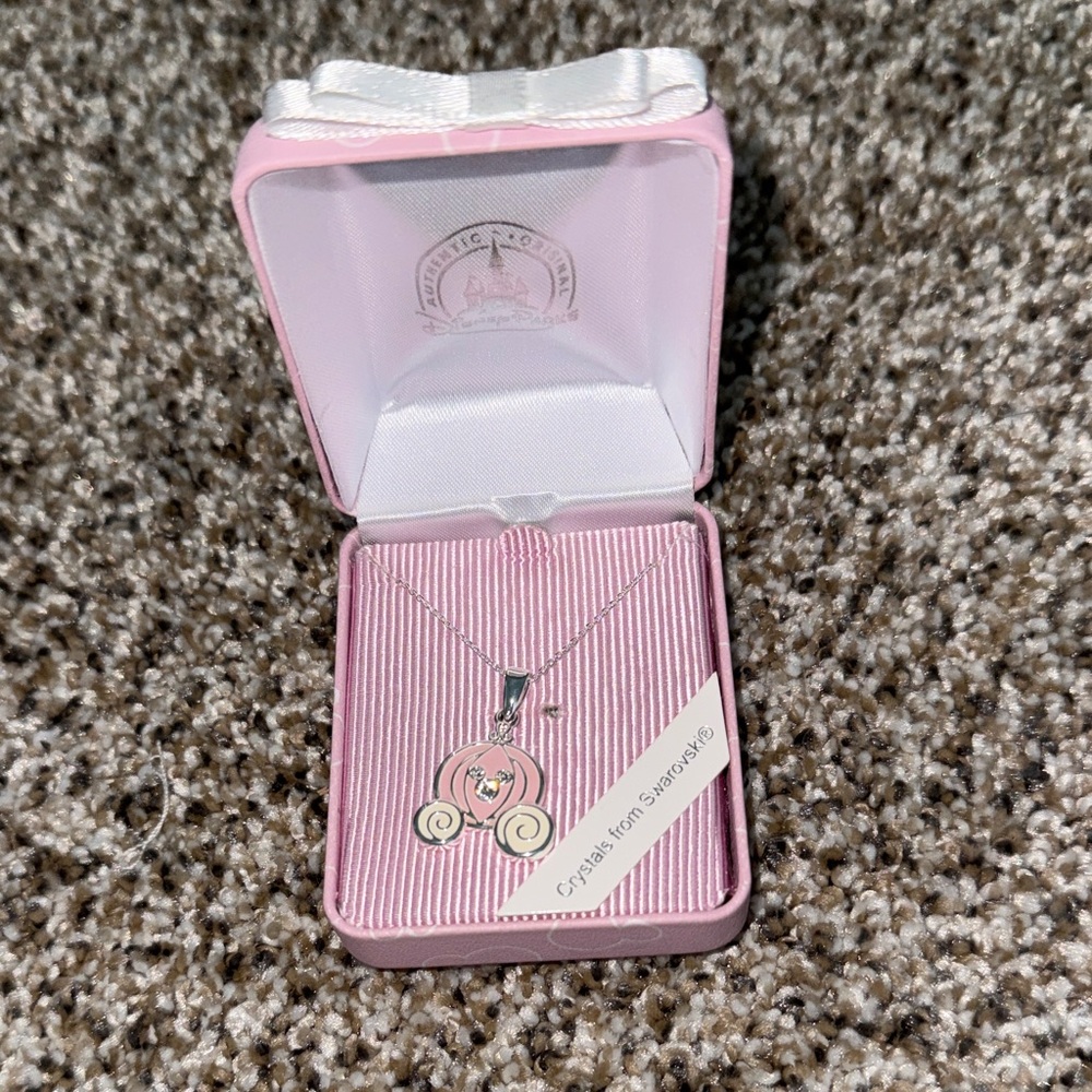 Disney Pink and Silver Cinderella Carriage Necklace